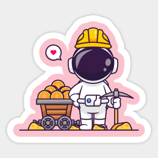 Cute Astronaut Mining Gold Coin Cartoon Sticker